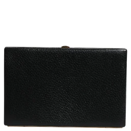 Black Leather Gold Frame Clutch Evening Party Purse Bag