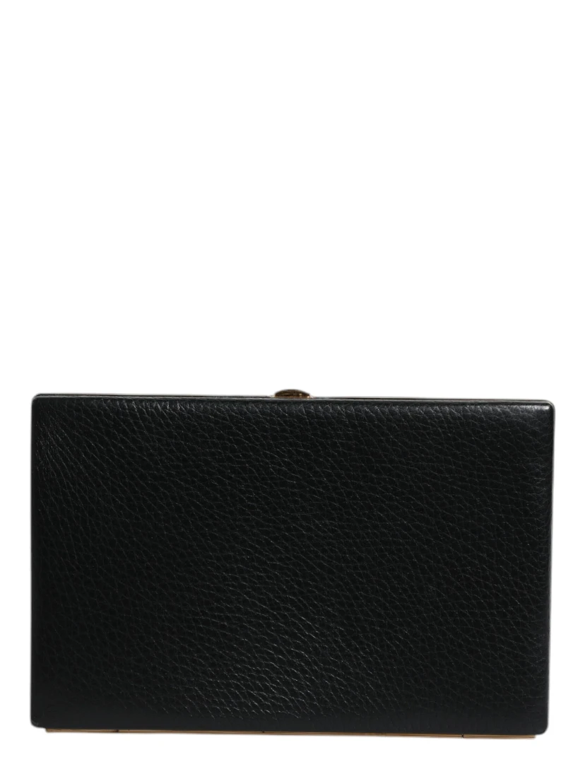 Black Leather Gold Frame Clutch Evening Party Purse Bag