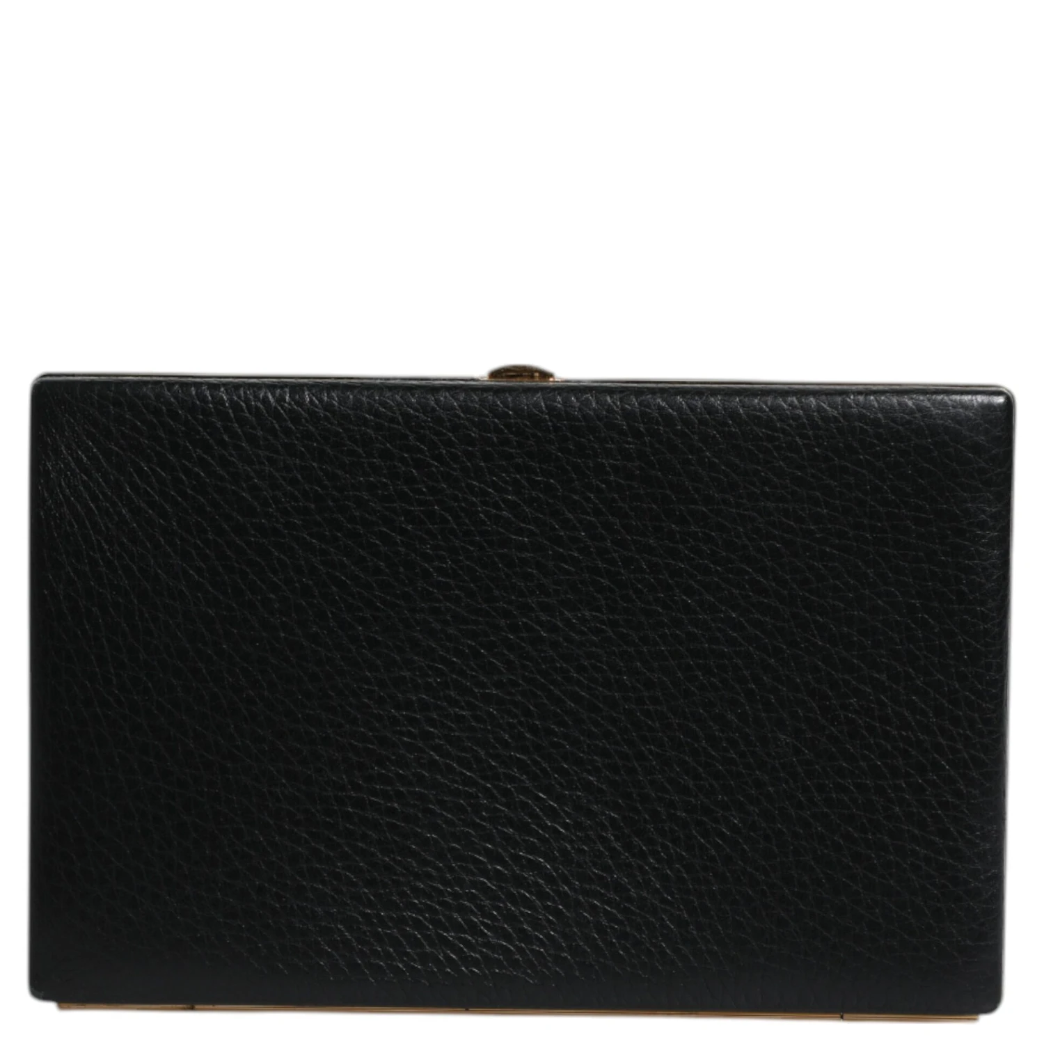 Black Leather Gold Frame Clutch Evening Party Purse Bag
