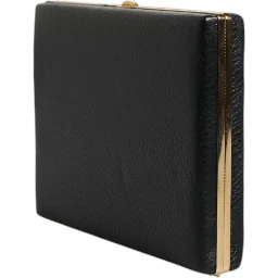 Black Leather Gold Frame Clutch Evening Party Purse Bag