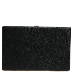 Black Leather Gold Frame Clutch Evening Party Purse Bag