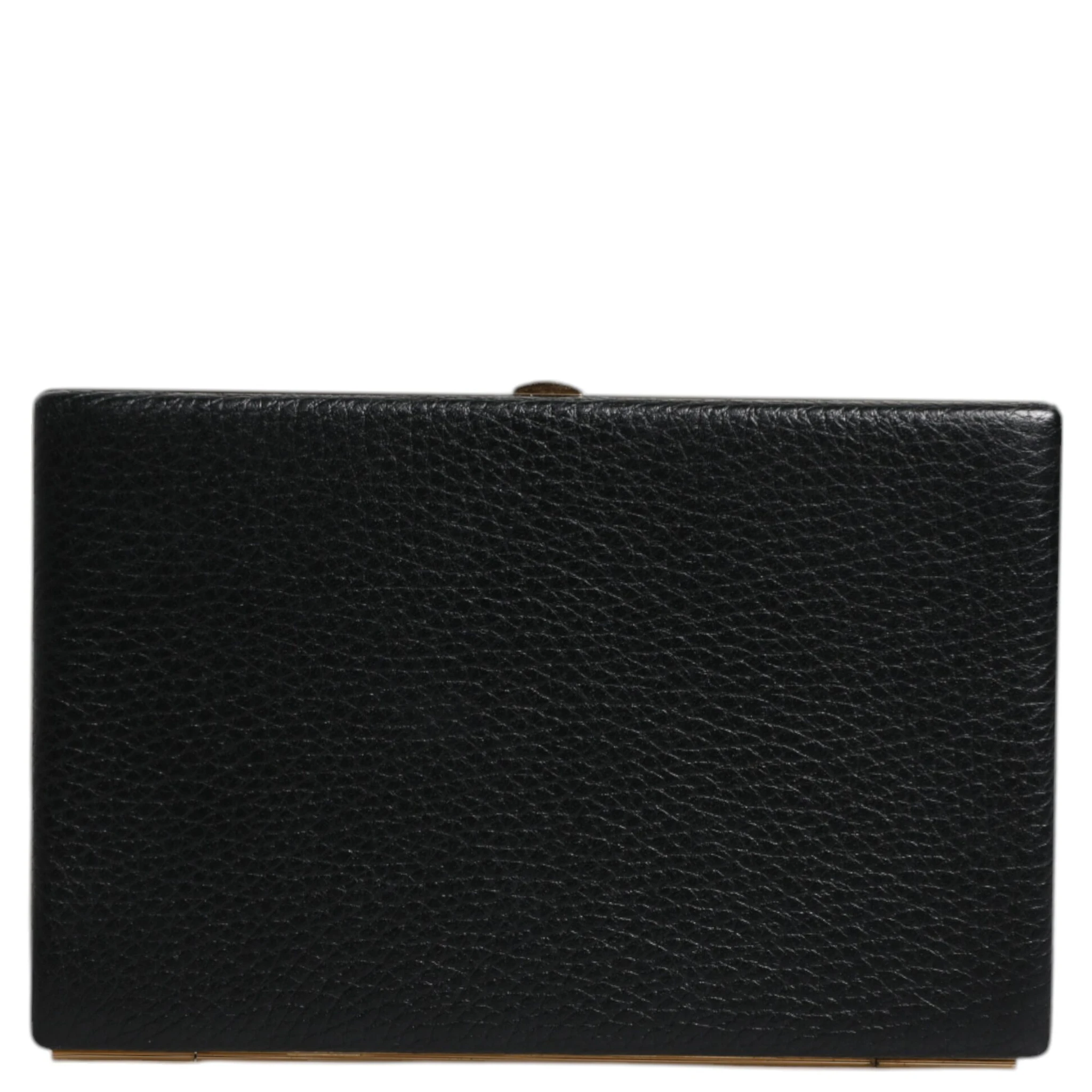 Black Leather Gold Frame Clutch Evening Party Purse Bag