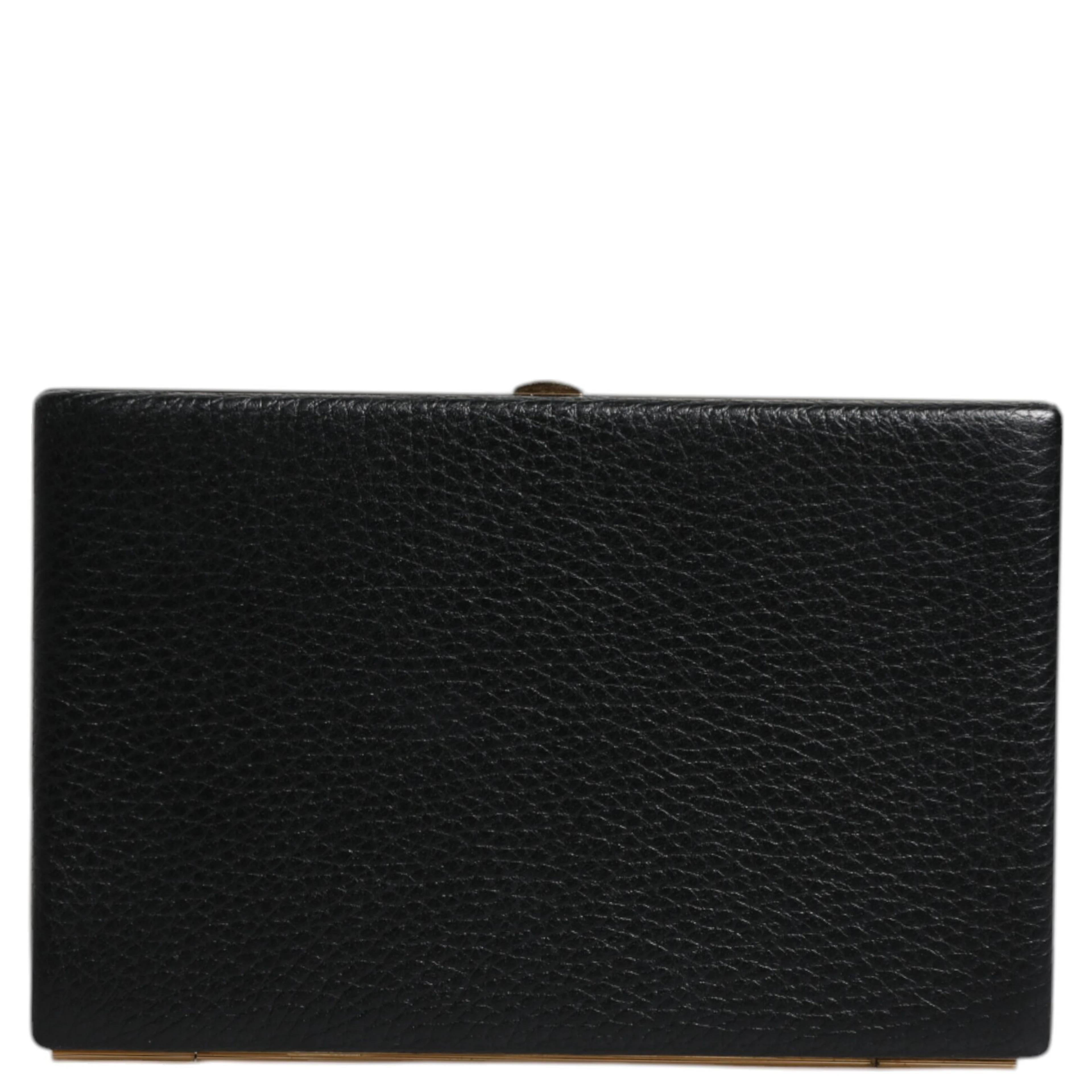 Black Leather Gold Frame Clutch Evening Party Purse Bag
