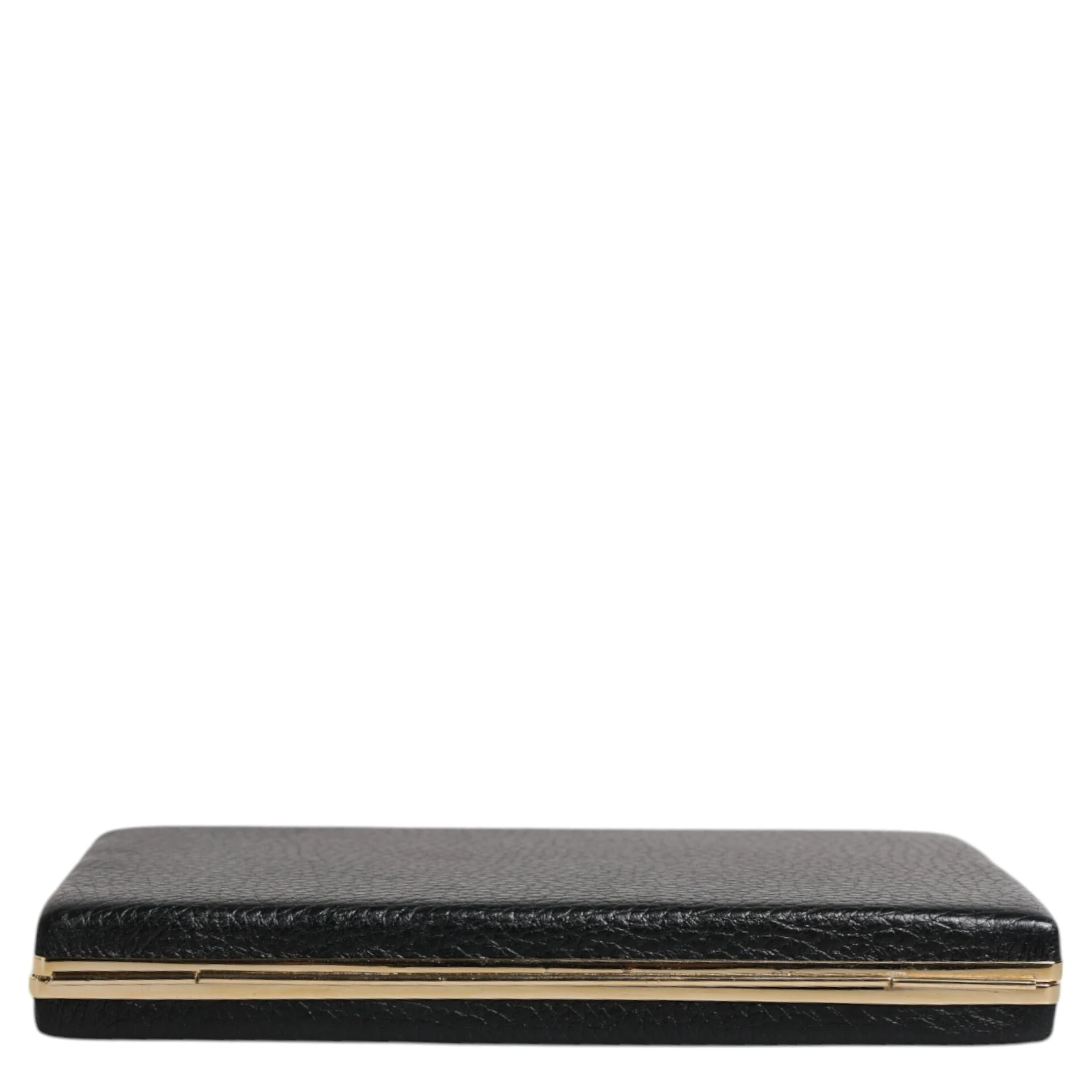 Black Leather Gold Frame Clutch Evening Party Purse Bag