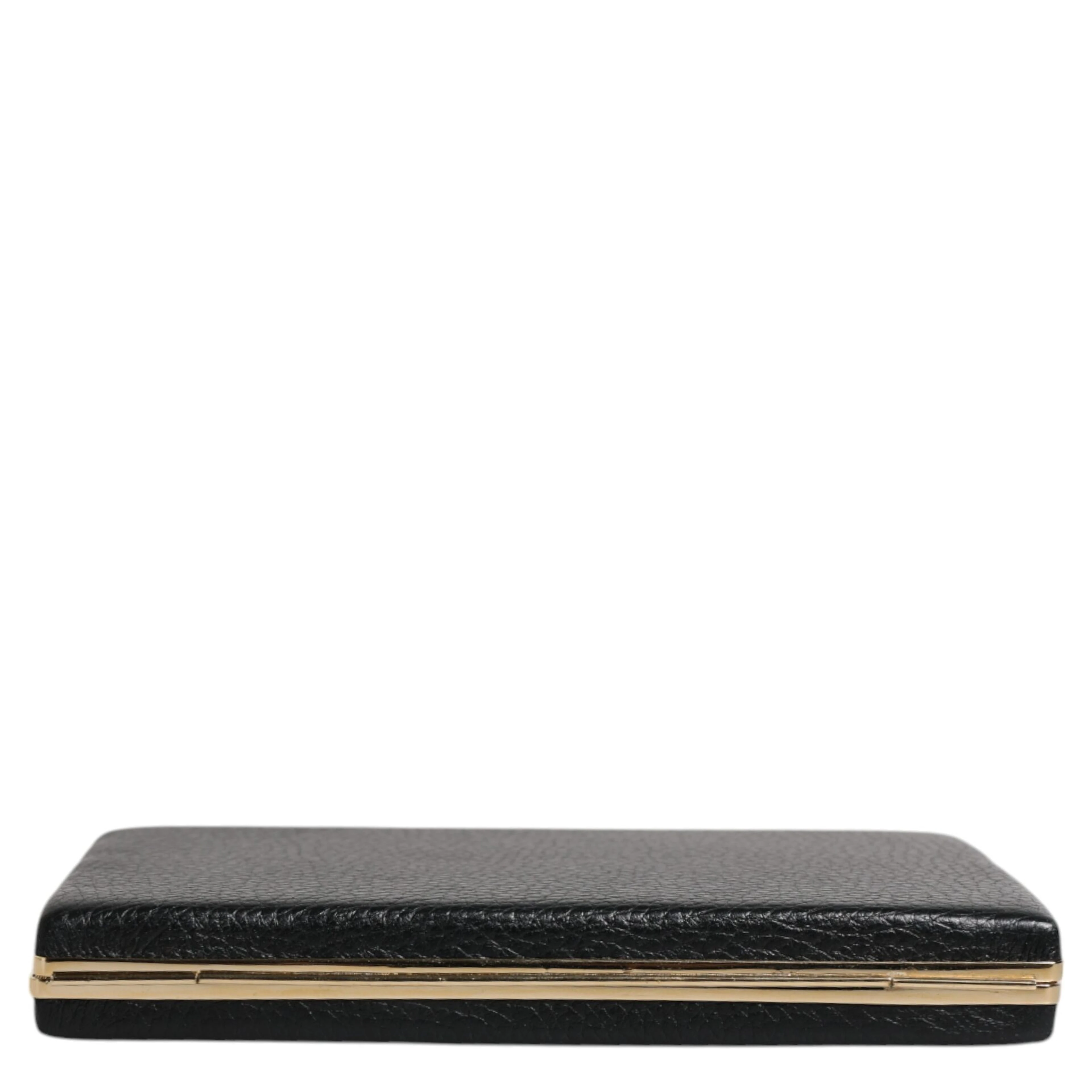 Black Leather Gold Frame Clutch Evening Party Purse Bag
