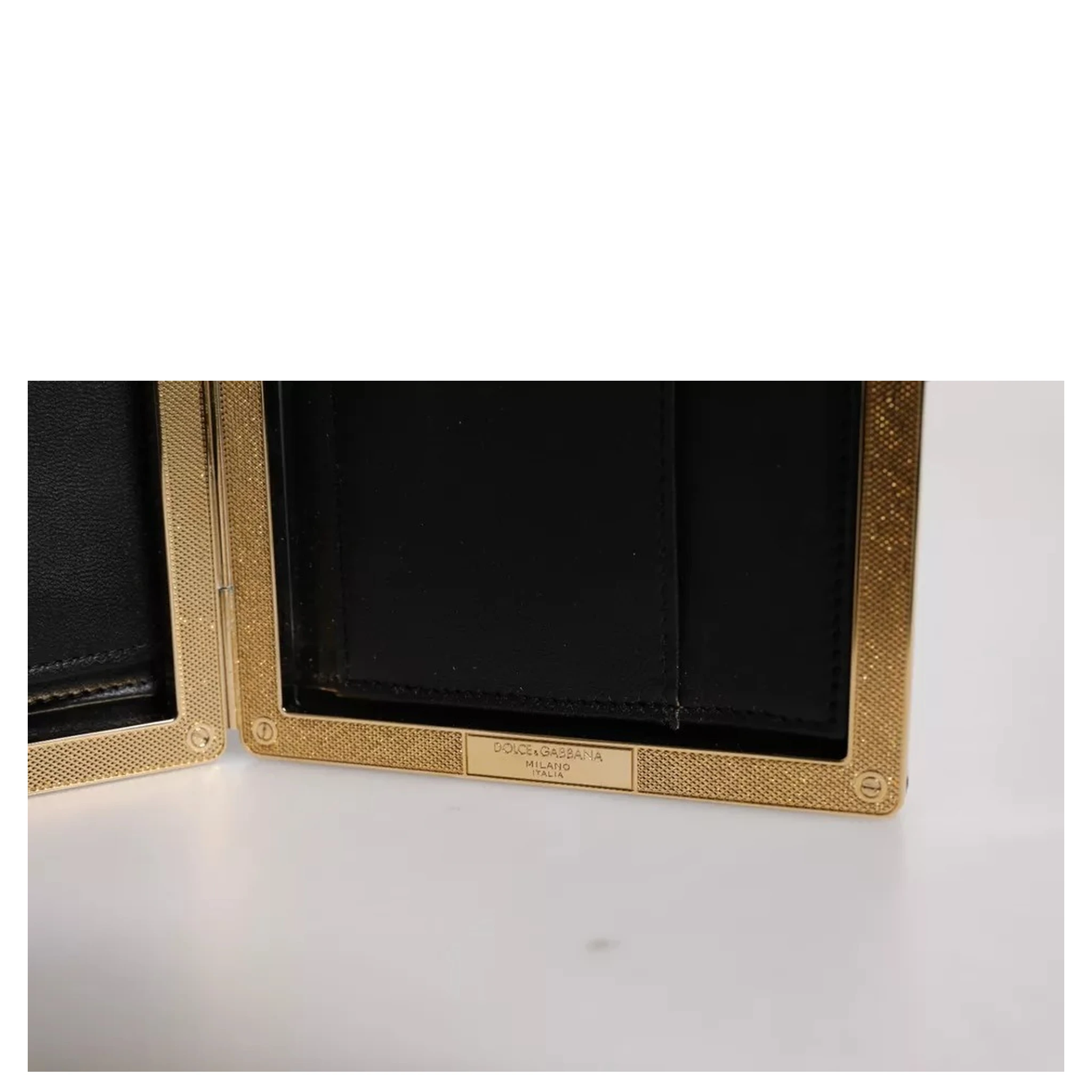 Black Leather Gold Frame Clutch Evening Party Purse Bag