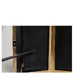 Black Leather Gold Frame Clutch Evening Party Purse Bag