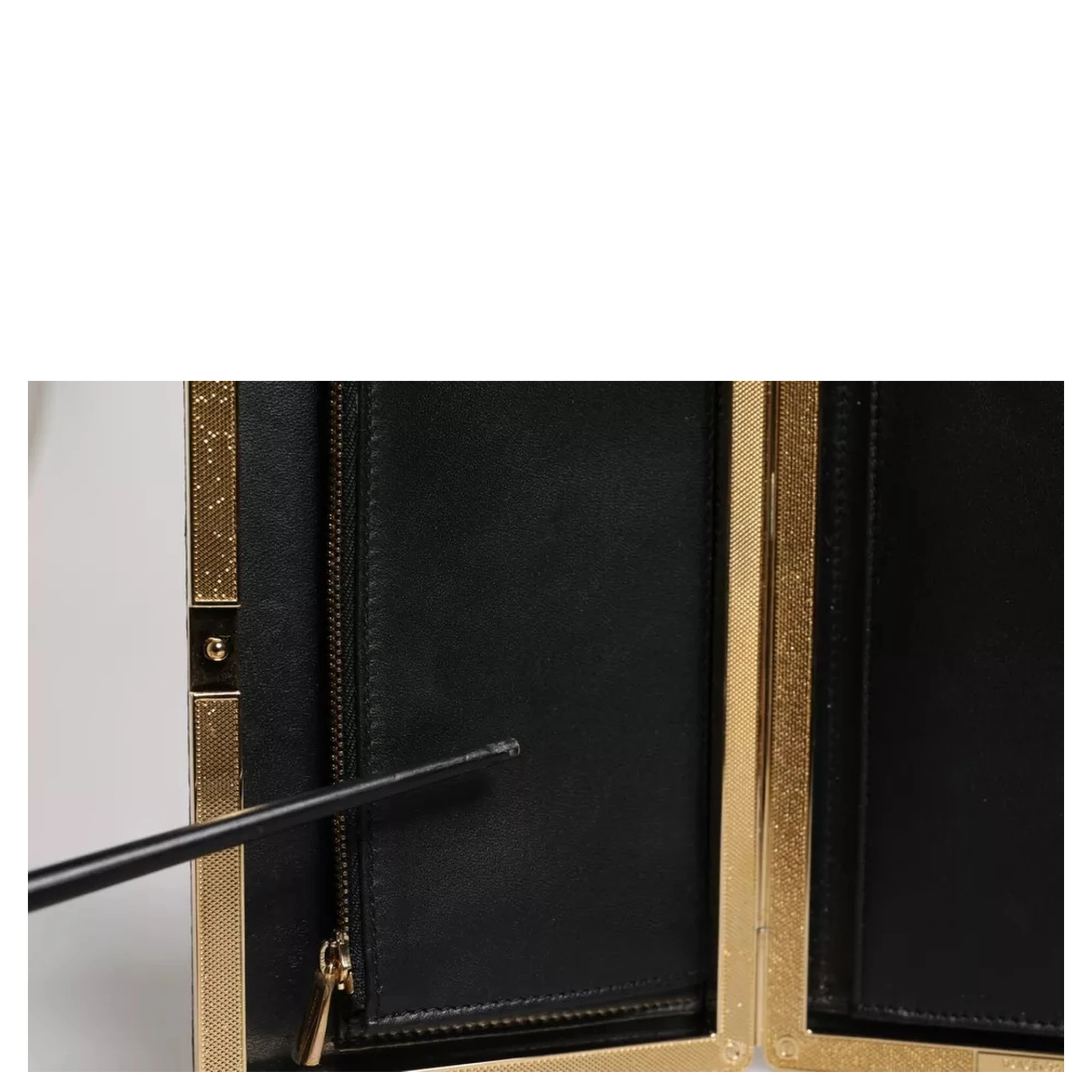 Black Leather Gold Frame Clutch Evening Party Purse Bag