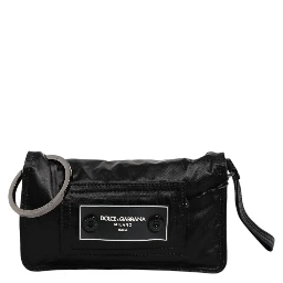 Black Fabric Logo Two Way Clutch Crossbody Bag