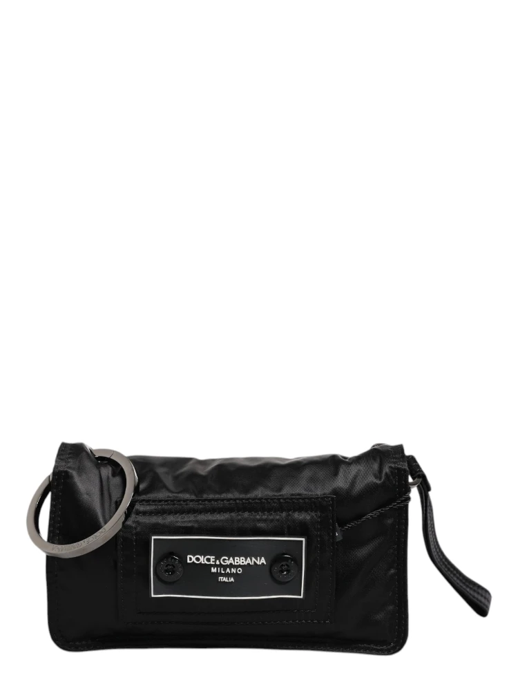 Black Fabric Logo Two Way Clutch Crossbody Bag