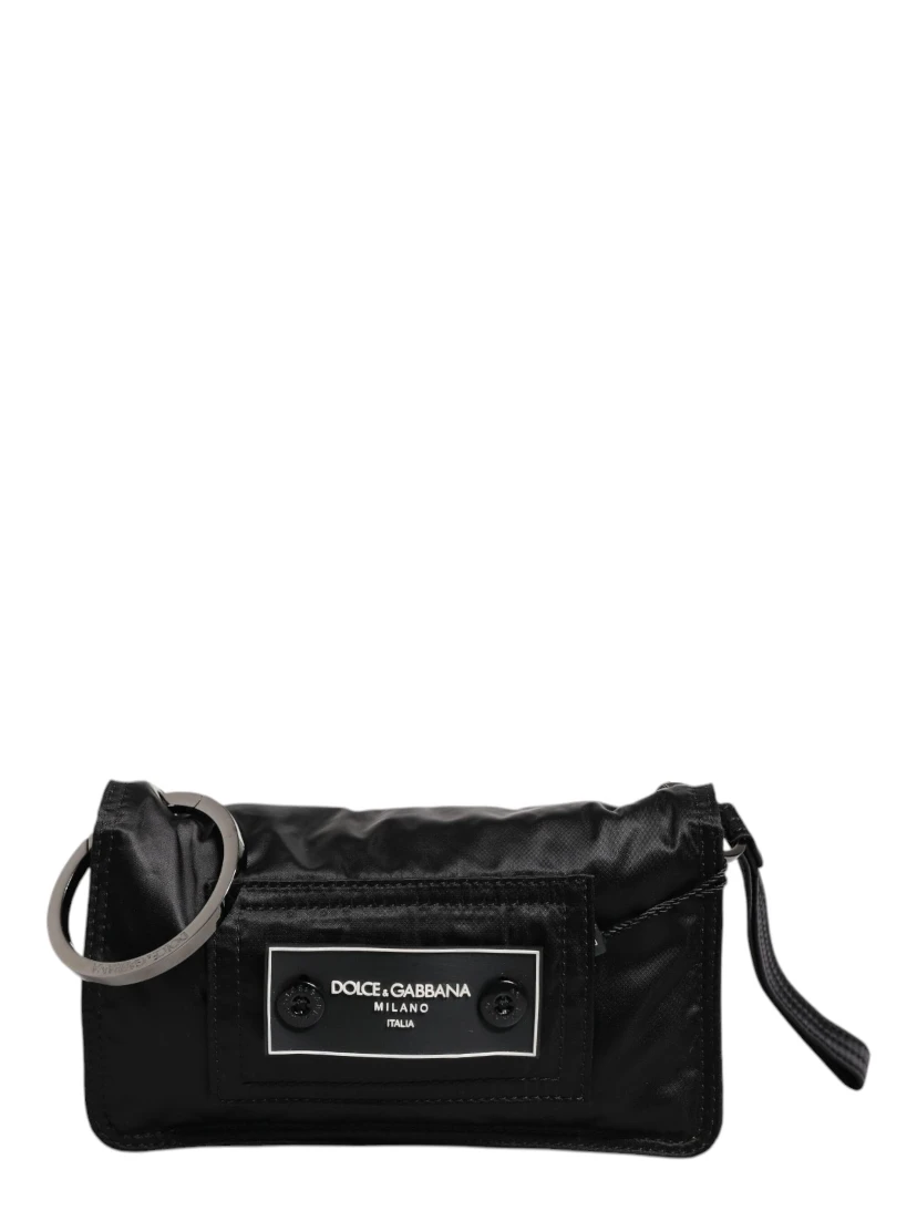 Black Fabric Logo Two Way Clutch Crossbody Bag