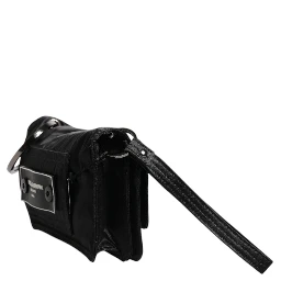 Black Fabric Logo Two Way Clutch Crossbody Bag