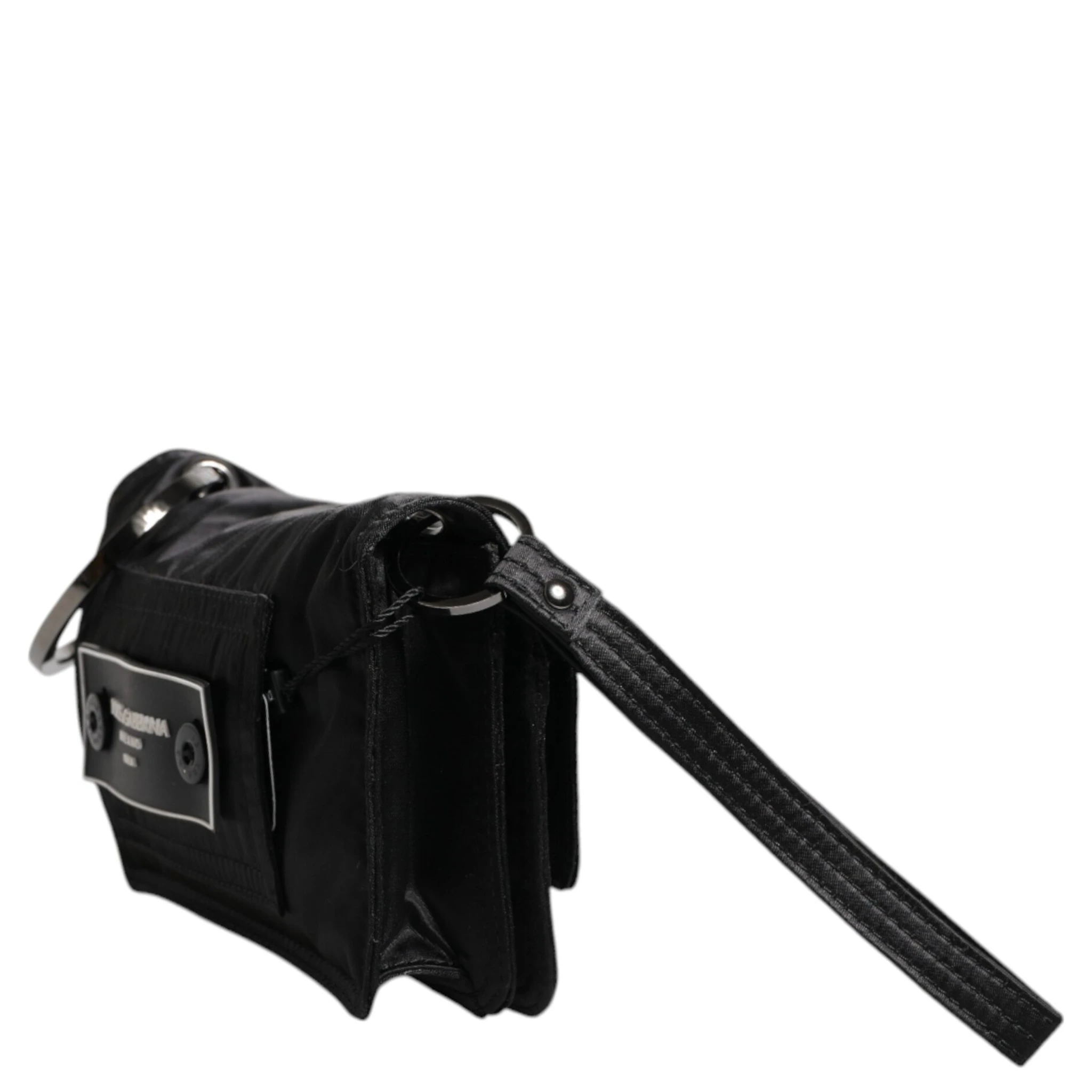 Black Fabric Logo Two Way Clutch Crossbody Bag