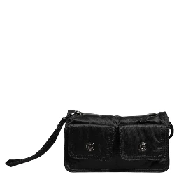 Black Fabric Logo Two Way Clutch Crossbody Bag