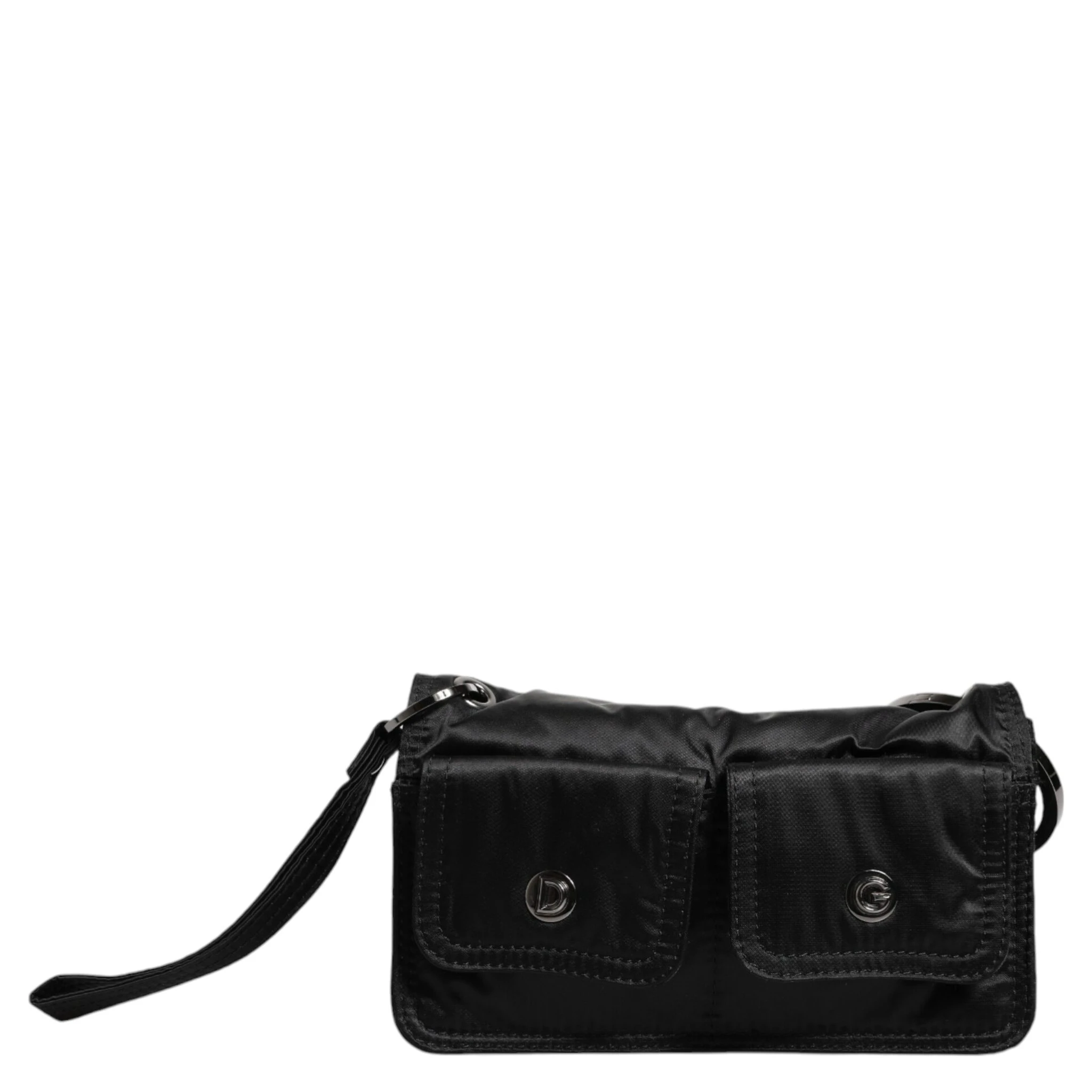 Black Fabric Logo Two Way Clutch Crossbody Bag
