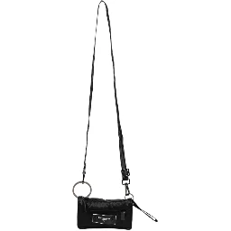 Black Fabric Logo Two Way Clutch Crossbody Bag