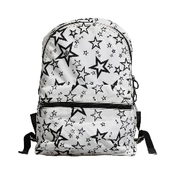 White DG Stars Print Nylon School Backpack Bag