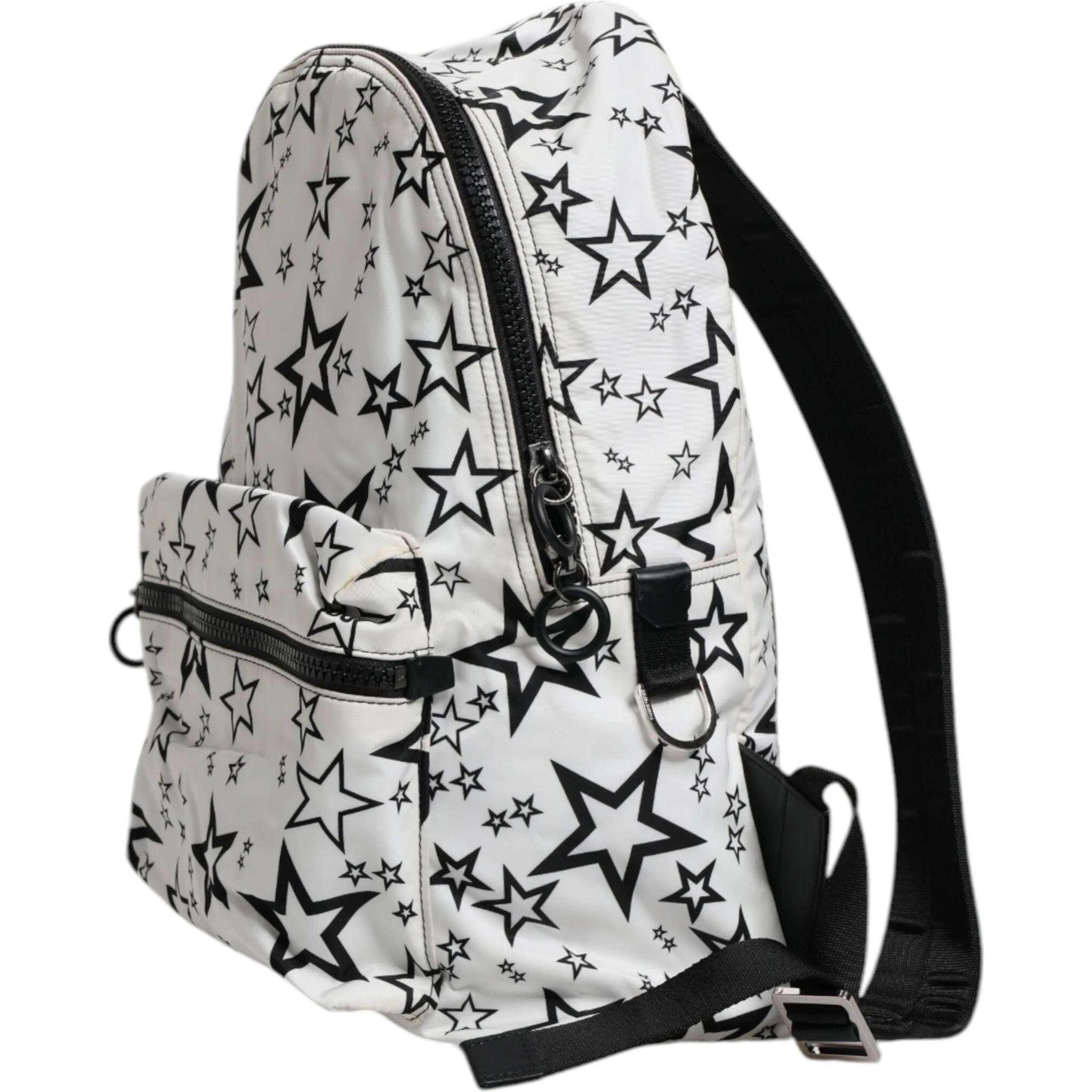 White DG Stars Print Nylon School Backpack Bag
