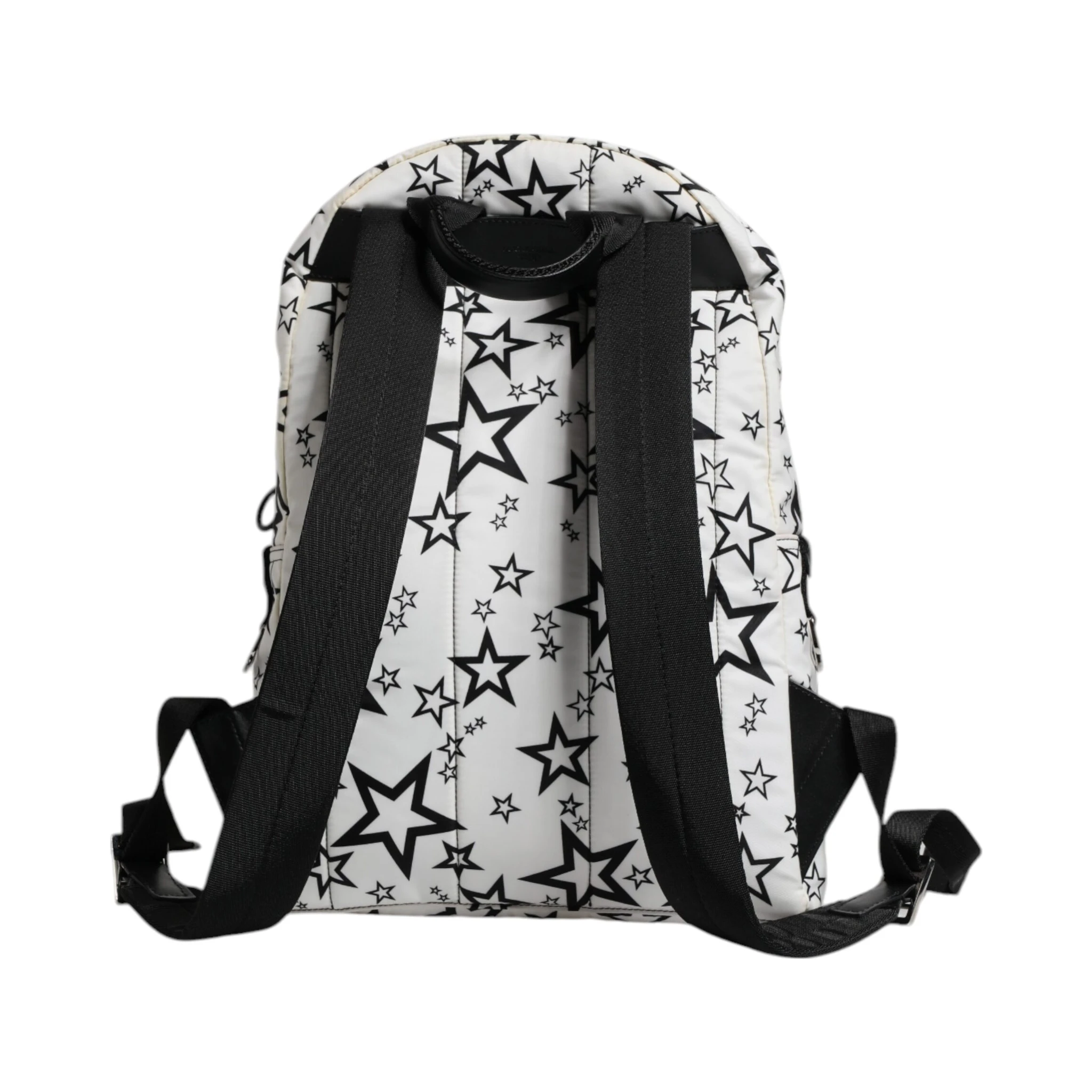 White DG Stars Print Nylon School Backpack Bag