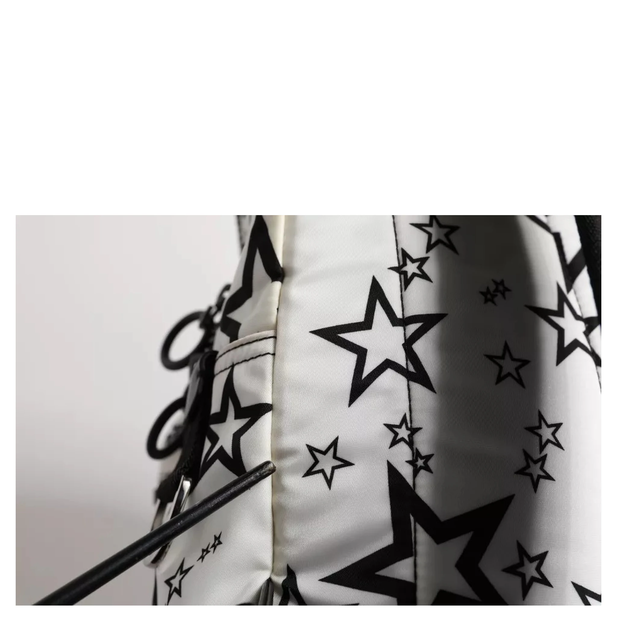 White DG Stars Print Nylon School Backpack Bag