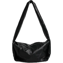 Black Leather Logo Plaque Shoulder Bag