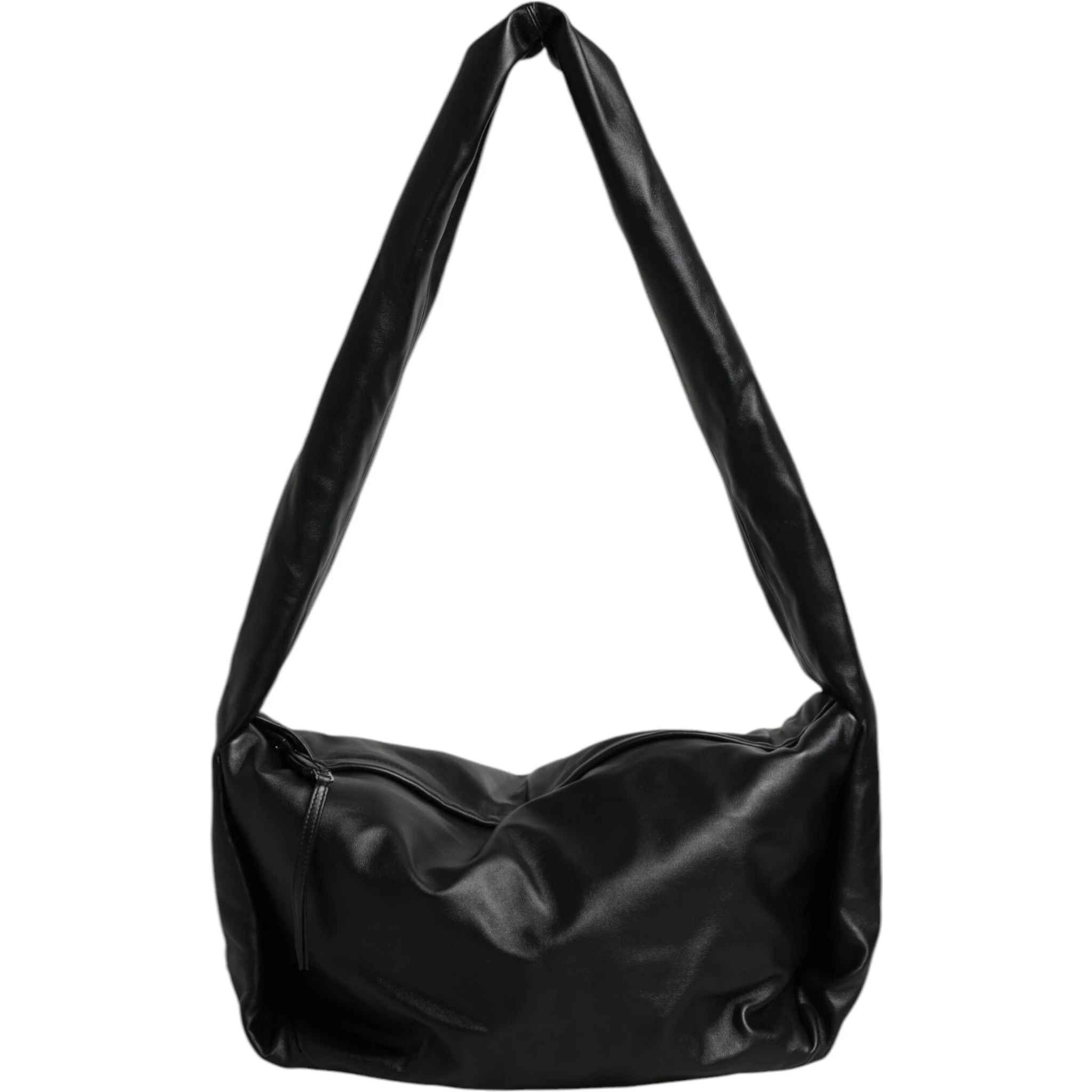 Black Leather Logo Plaque Shoulder Bag