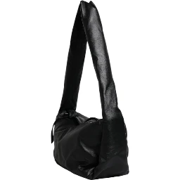 Black Leather Logo Plaque Shoulder Bag