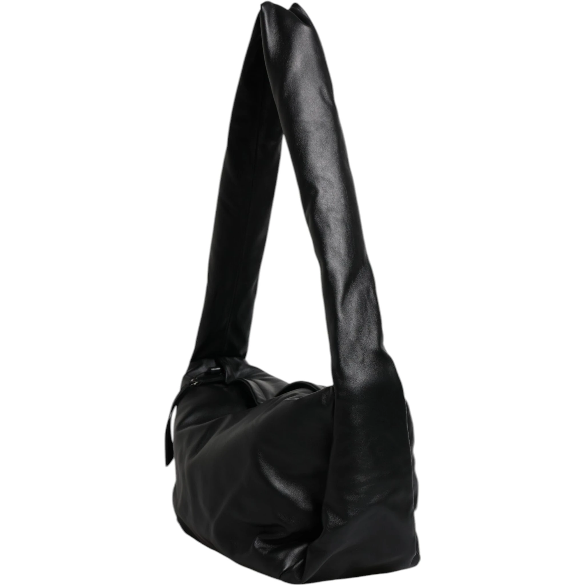 Black Leather Logo Plaque Shoulder Bag