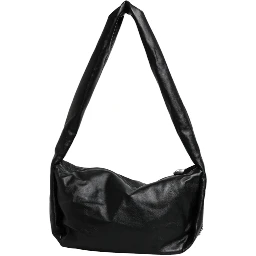 Black Leather Logo Plaque Shoulder Bag