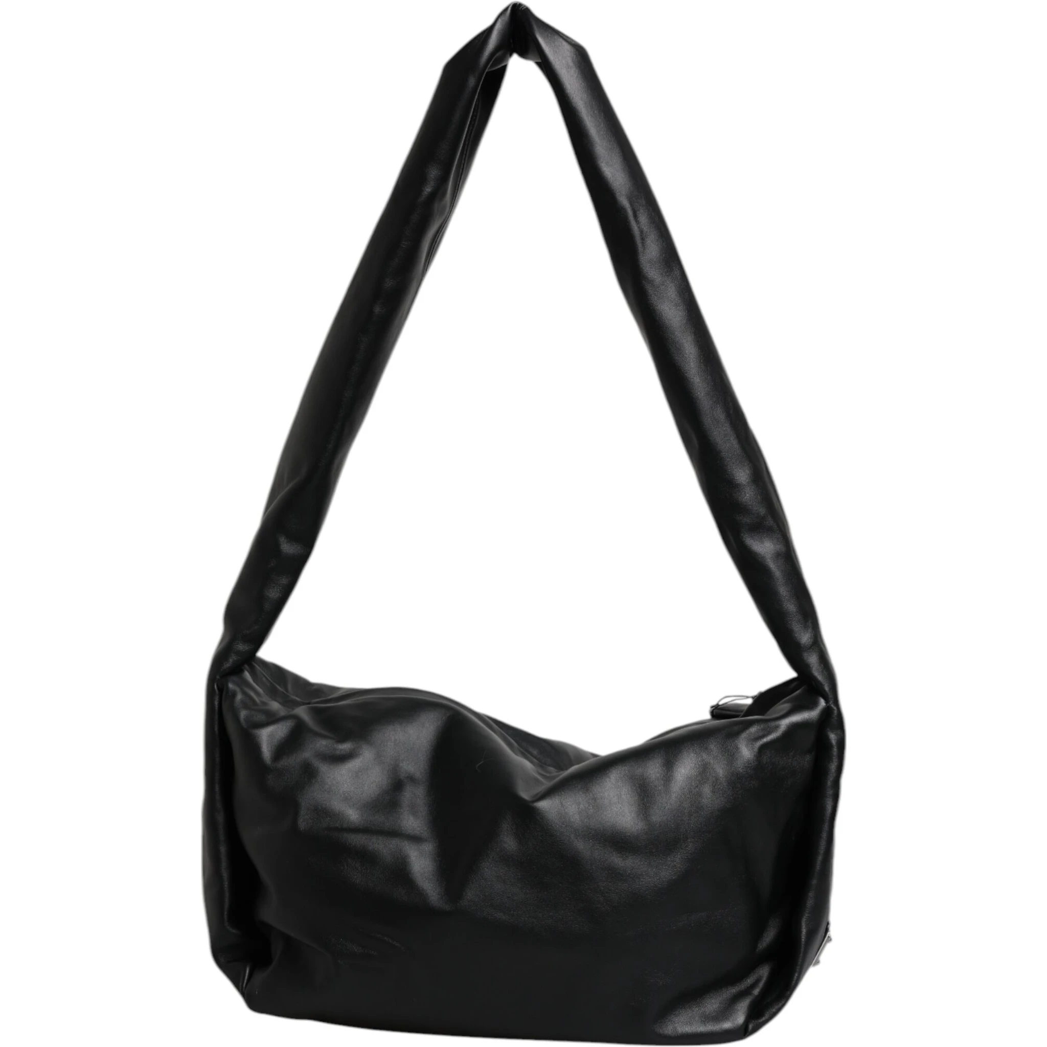 Black Leather Logo Plaque Shoulder Bag