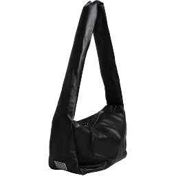 Black Leather Logo Plaque Shoulder Bag