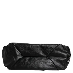 Black Leather Logo Plaque Shoulder Bag