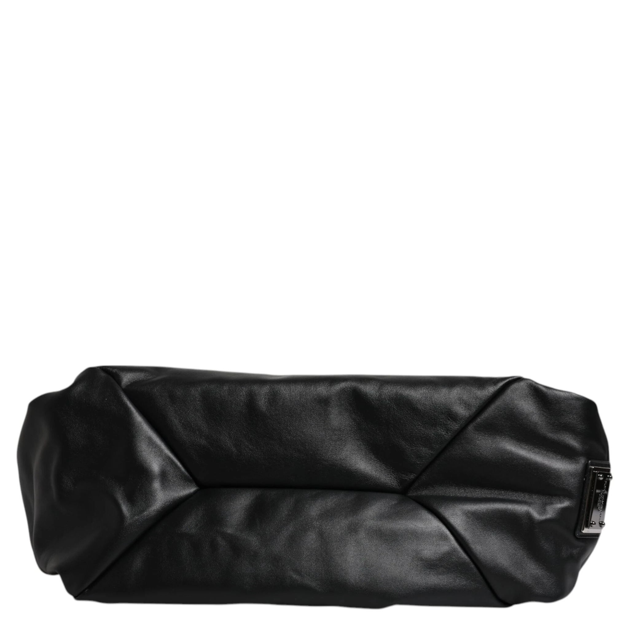 Black Leather Logo Plaque Shoulder Bag