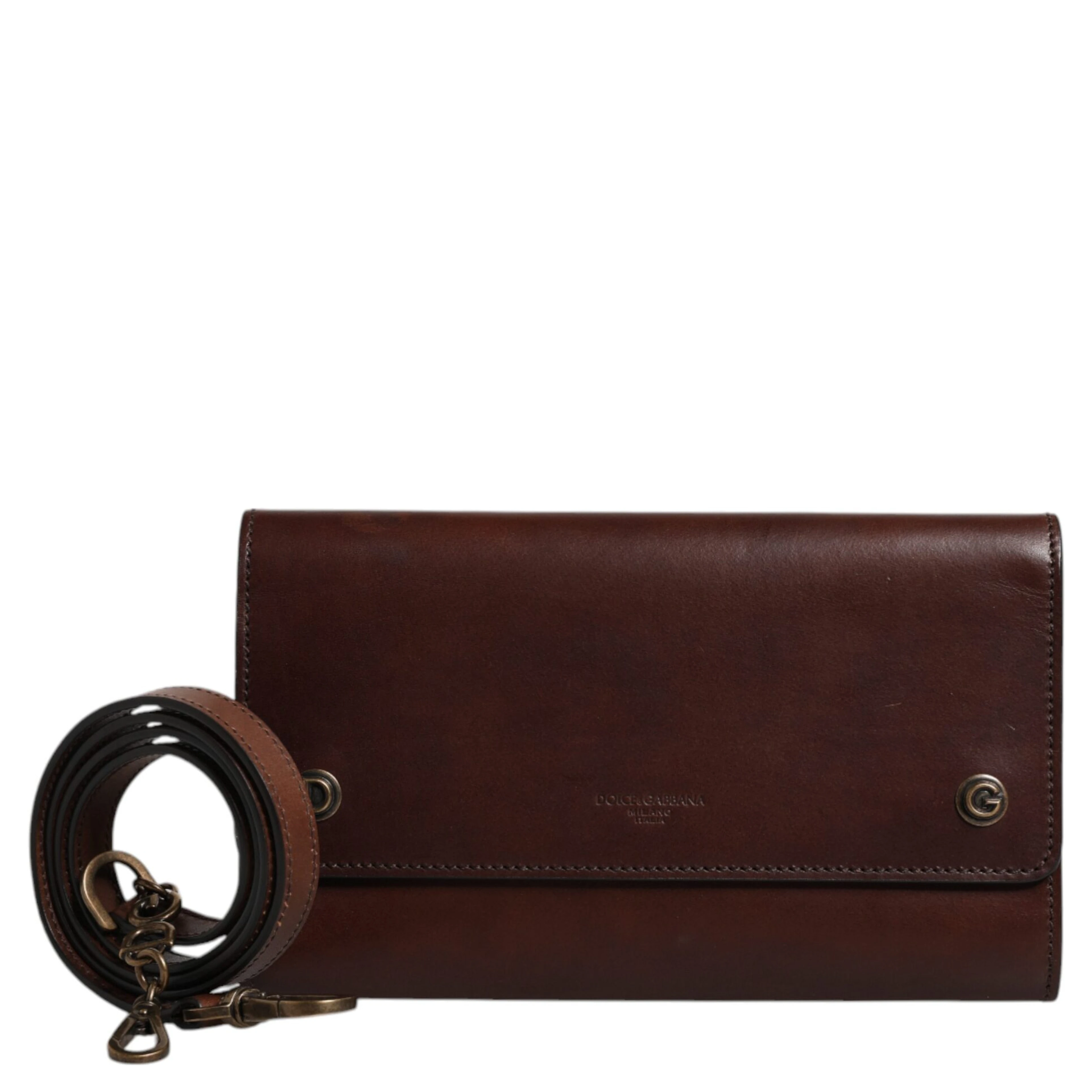 Brown Leather Logo Embossed Crossbody Bag