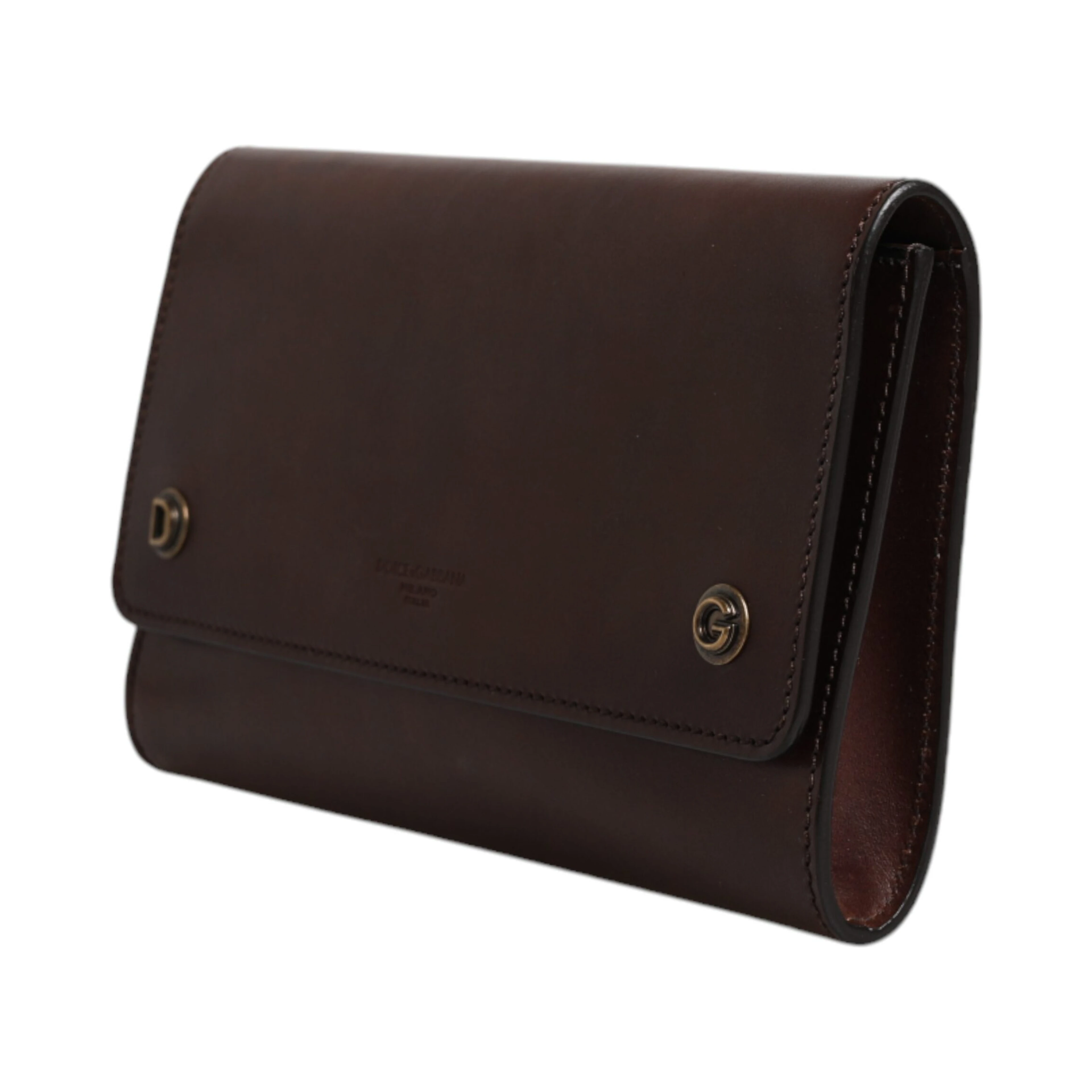 Brown Leather Logo Embossed Crossbody Bag