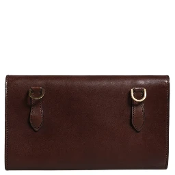 Brown Leather Logo Embossed Crossbody Bag