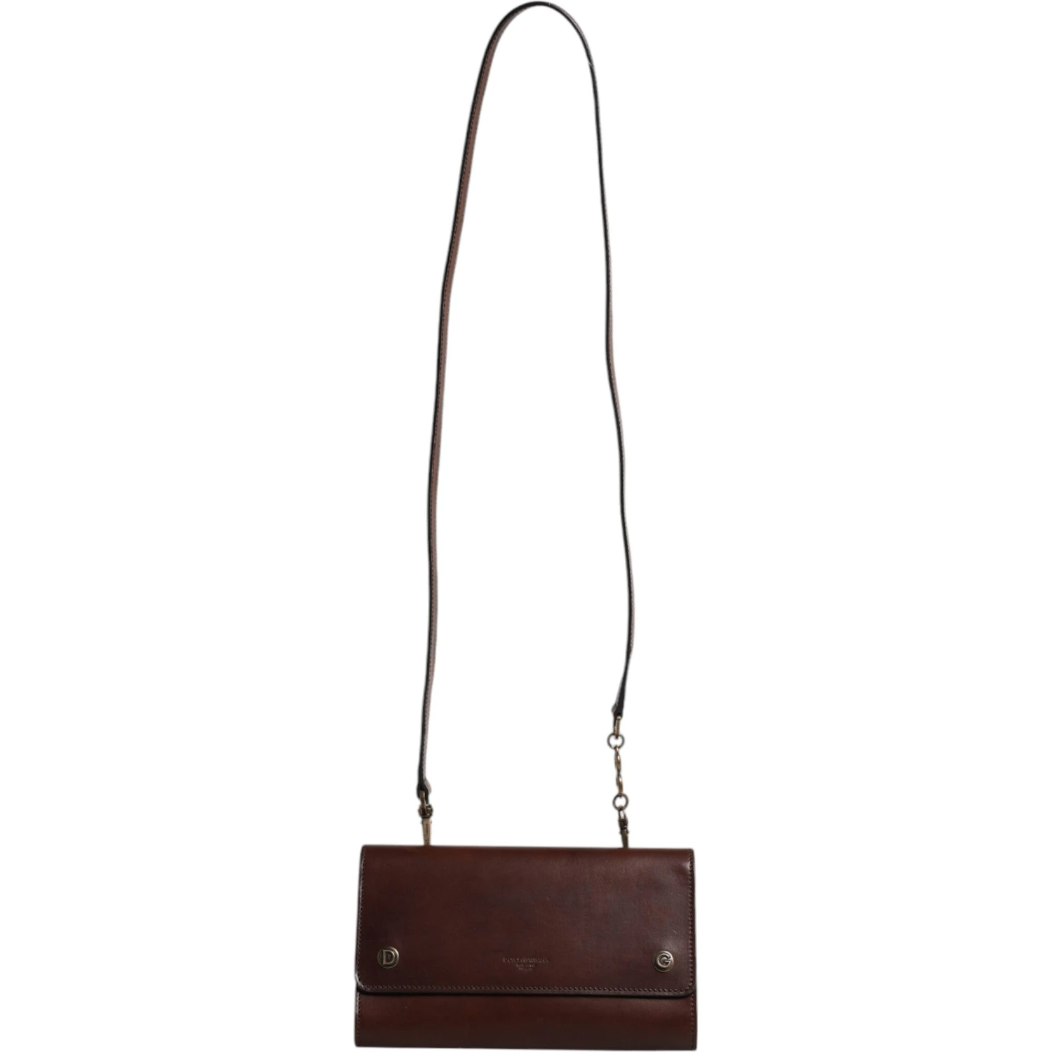 Brown Leather Logo Embossed Crossbody Bag