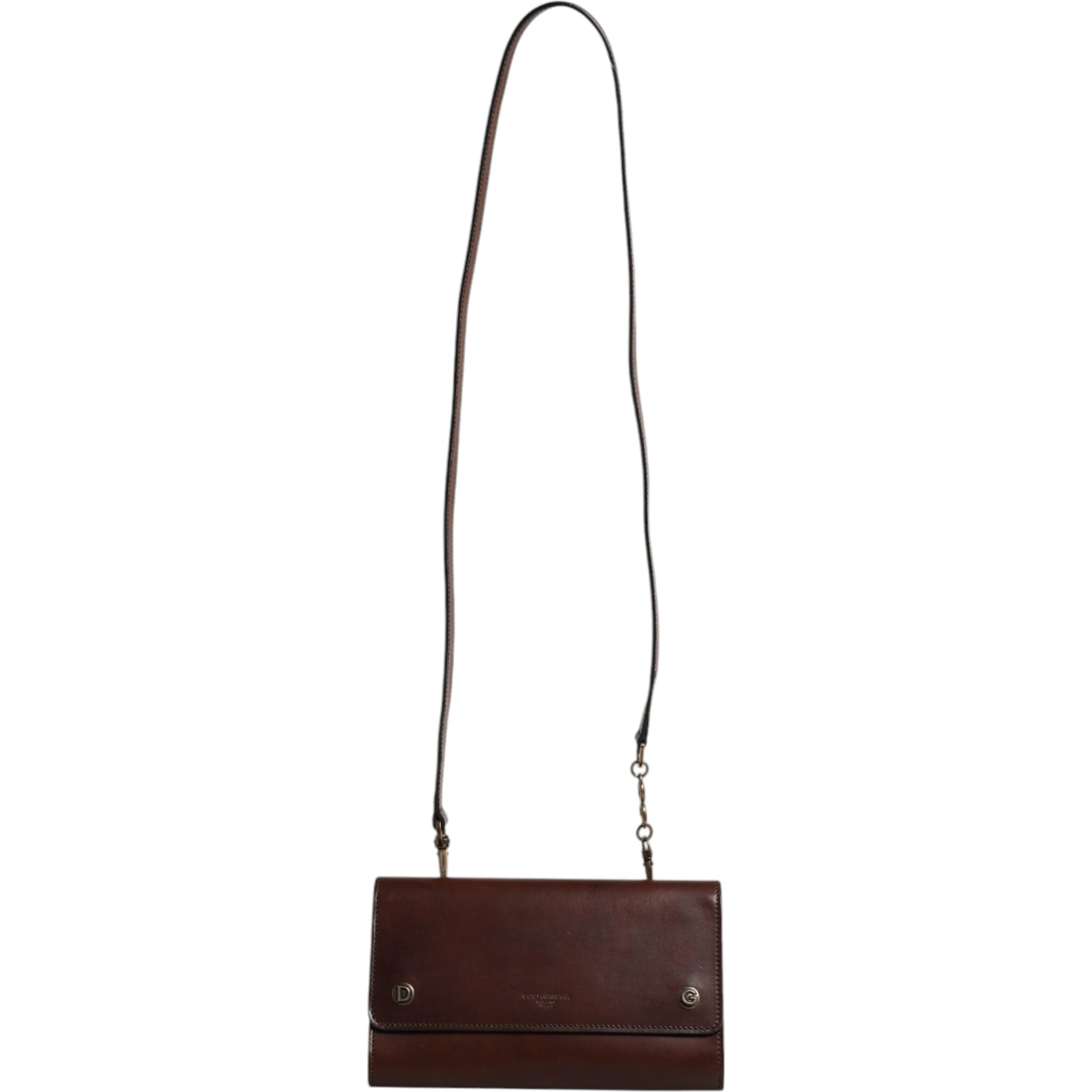 Brown Leather Logo Embossed Crossbody Bag