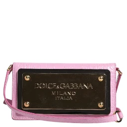 Pink Exotic Leather Logo Plaque Crossbody Bag