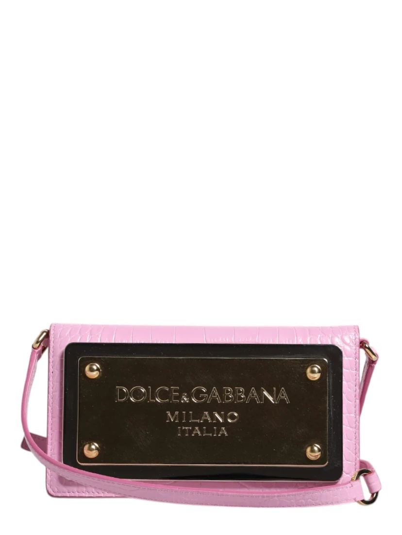 Pink Exotic Leather Logo Plaque Crossbody Bag