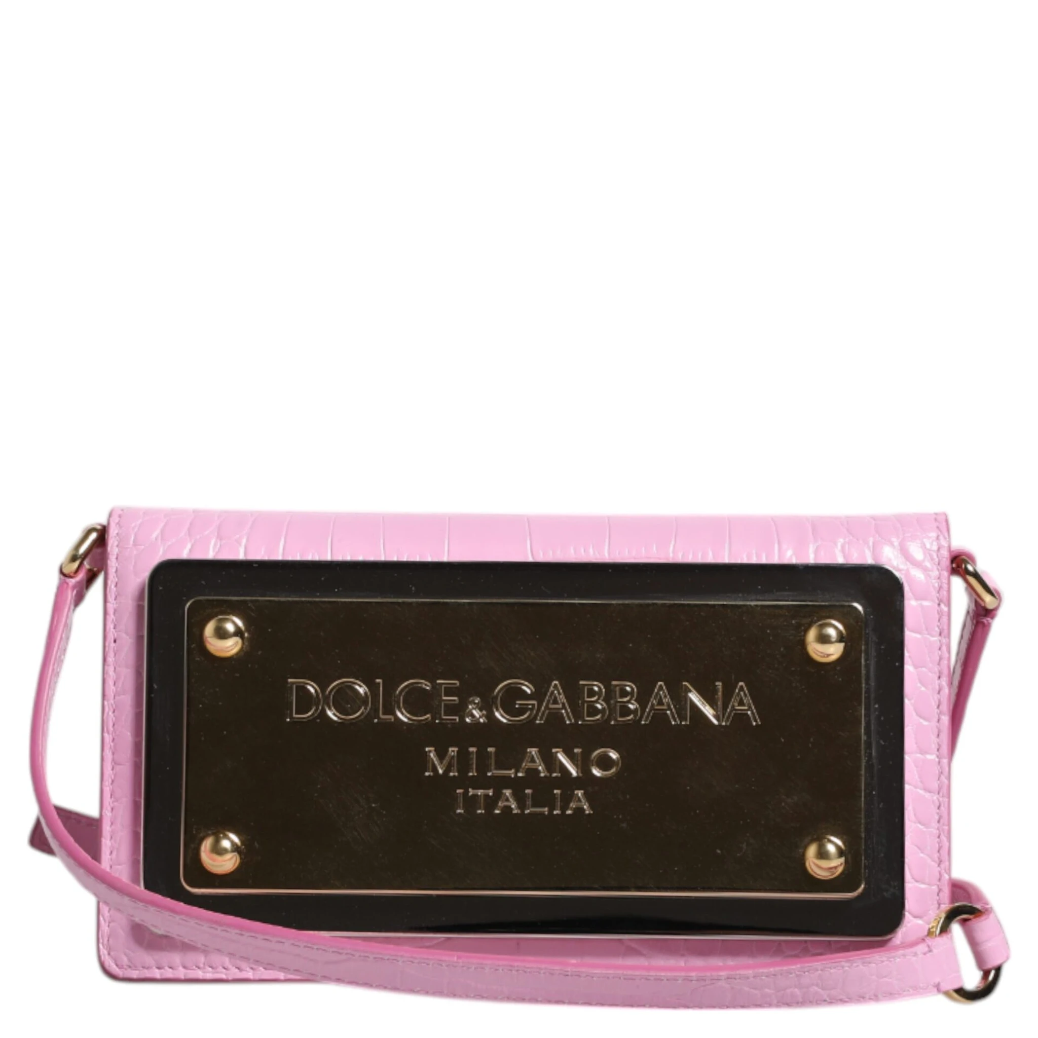Pink Exotic Leather Logo Plaque Crossbody Bag