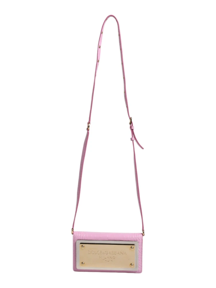 Pink Exotic Leather Logo Plaque Crossbody Bag alternative