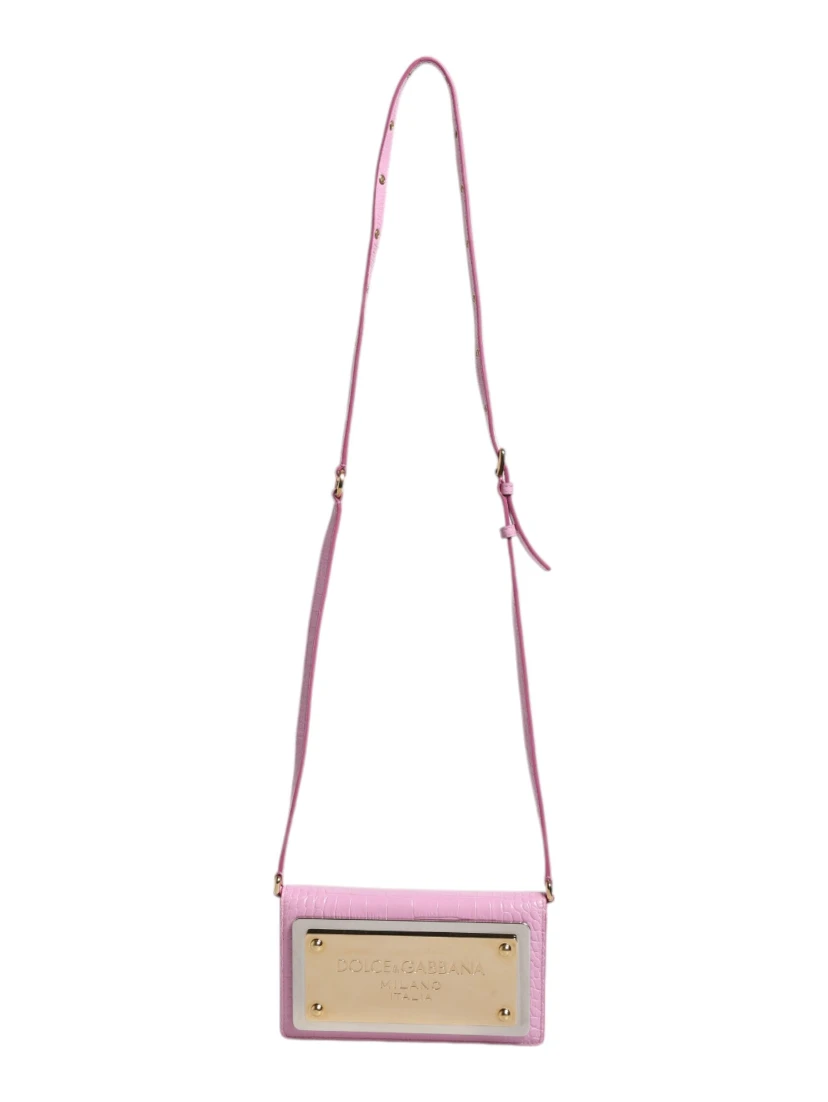 Pink Exotic Leather Logo Plaque Crossbody Bag