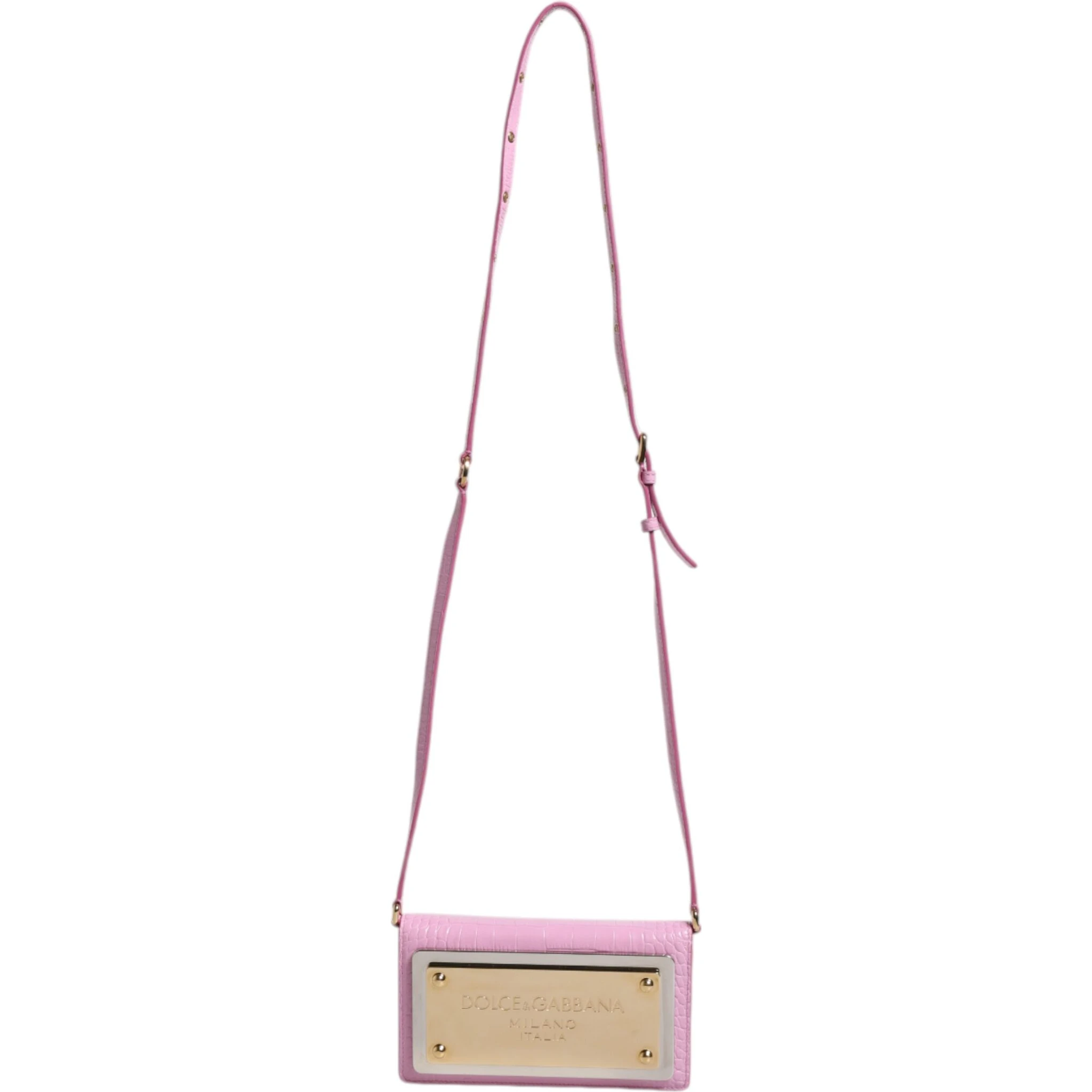Pink Exotic Leather Logo Plaque Crossbody Bag