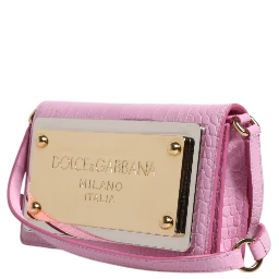 Pink Exotic Leather Logo Plaque Crossbody Bag