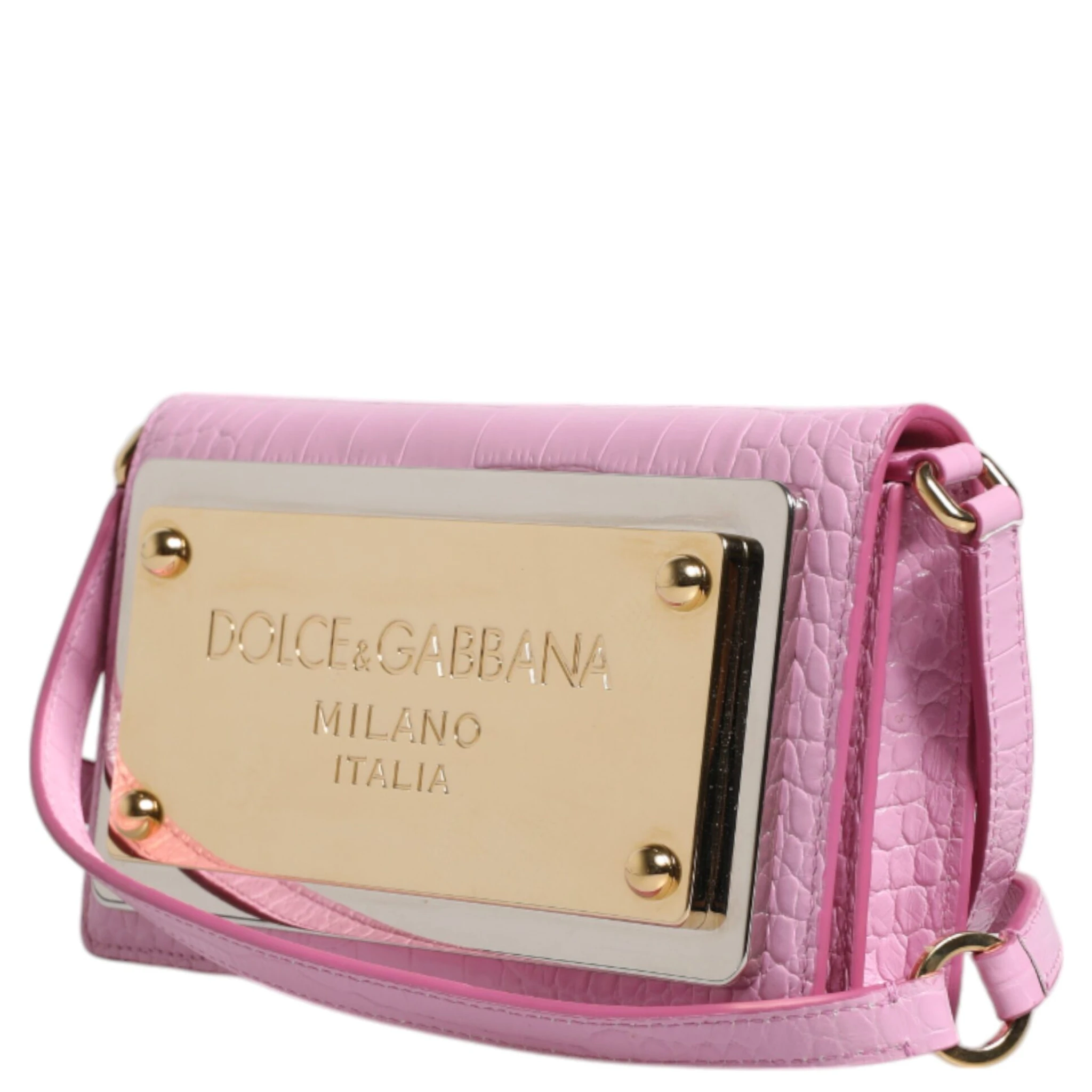Pink Exotic Leather Logo Plaque Crossbody Bag