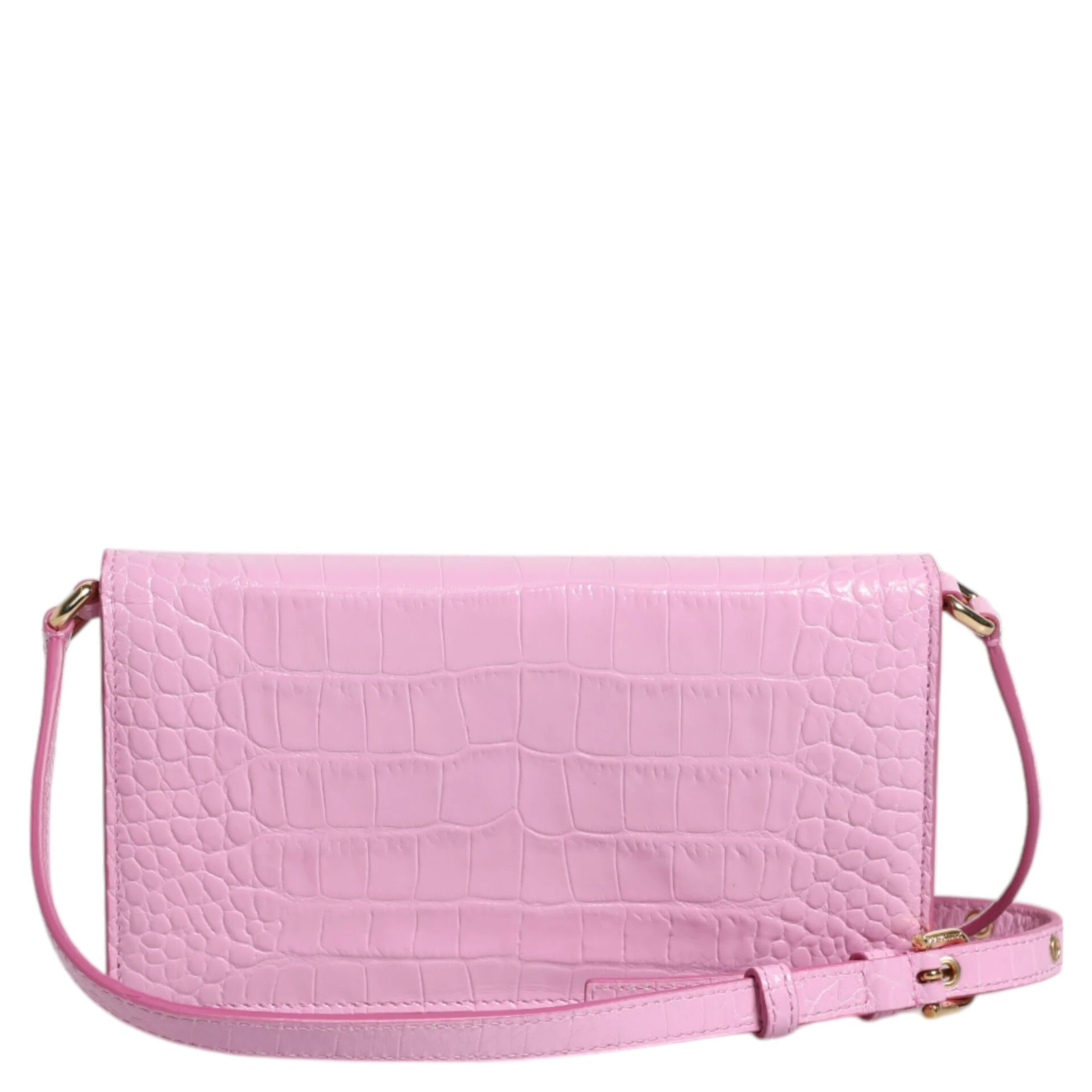 Pink Exotic Leather Logo Plaque Crossbody Bag