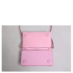 Pink Exotic Leather Logo Plaque Crossbody Bag