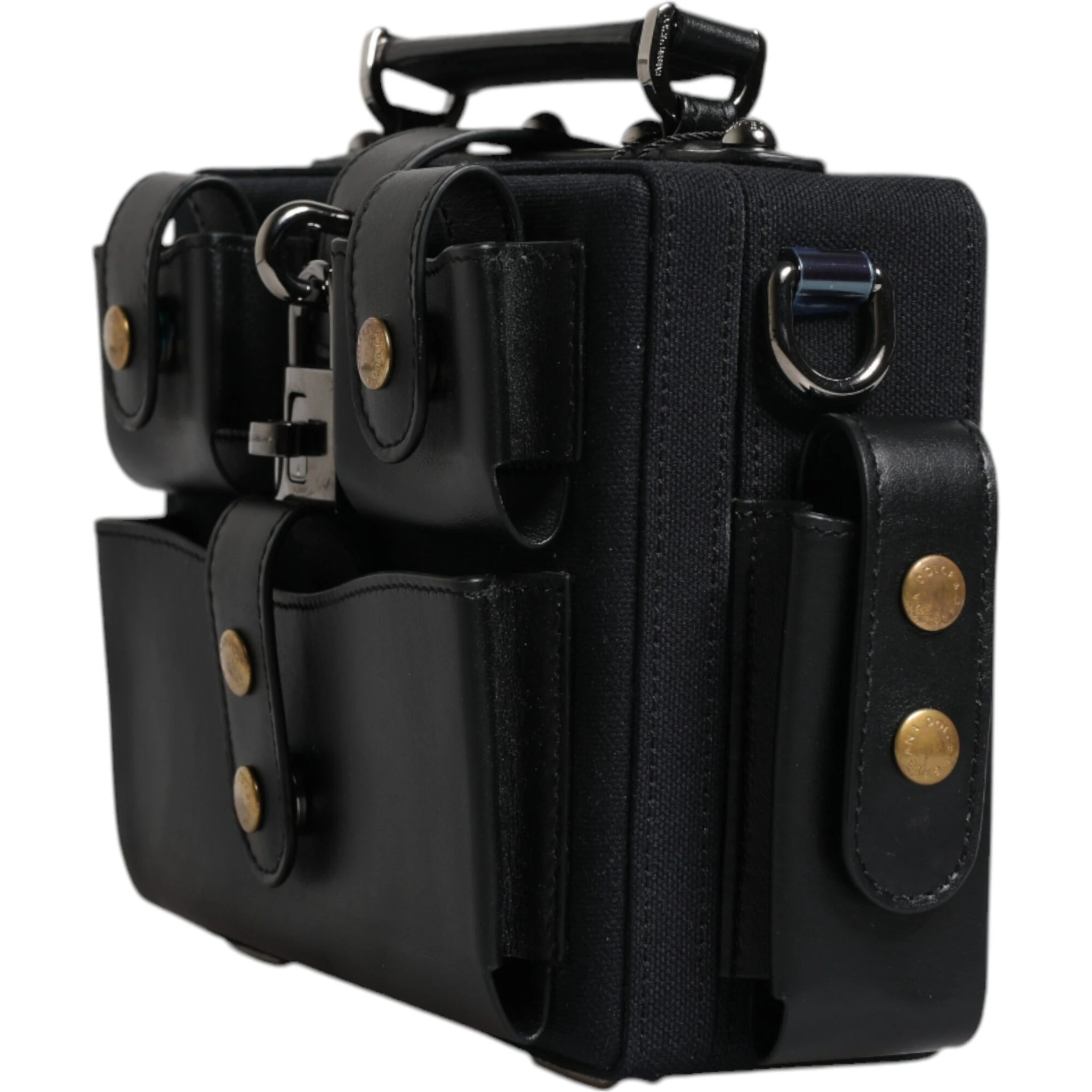 Black Leather Crossbody Top Handle Bag