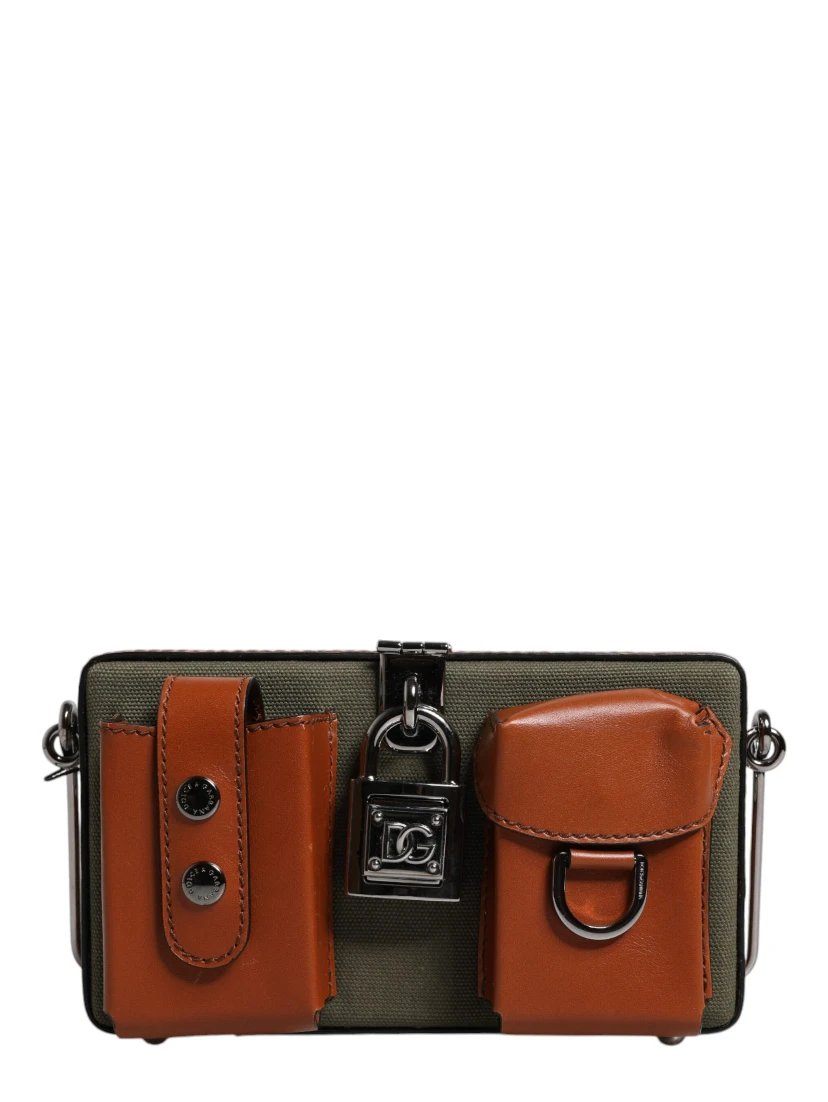 Green Brown Leather Clutch Purse Bag